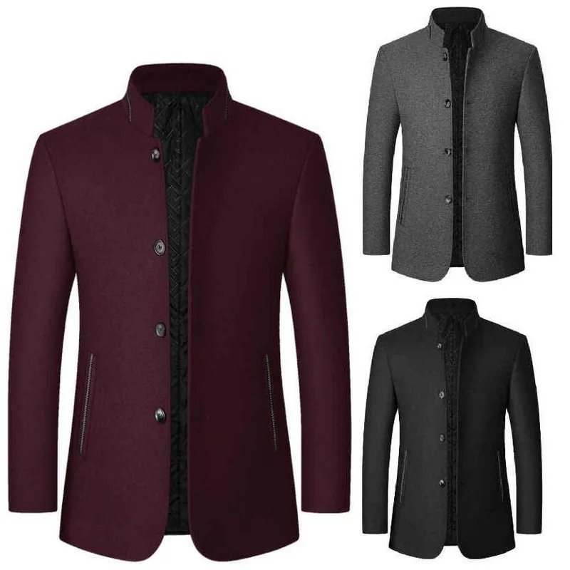 Модное зимнее шерстяное пальто VXO мужское толстое с двойным воротником