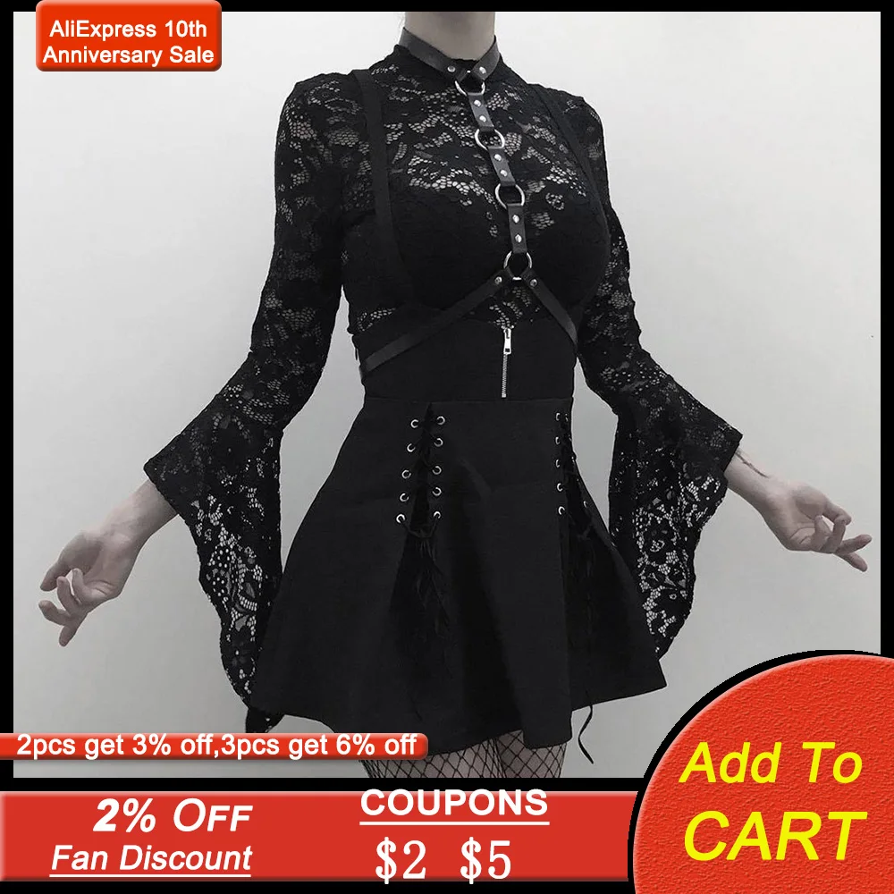 Женский черный комплект из двух предметов готический сексуальный кружевной боди