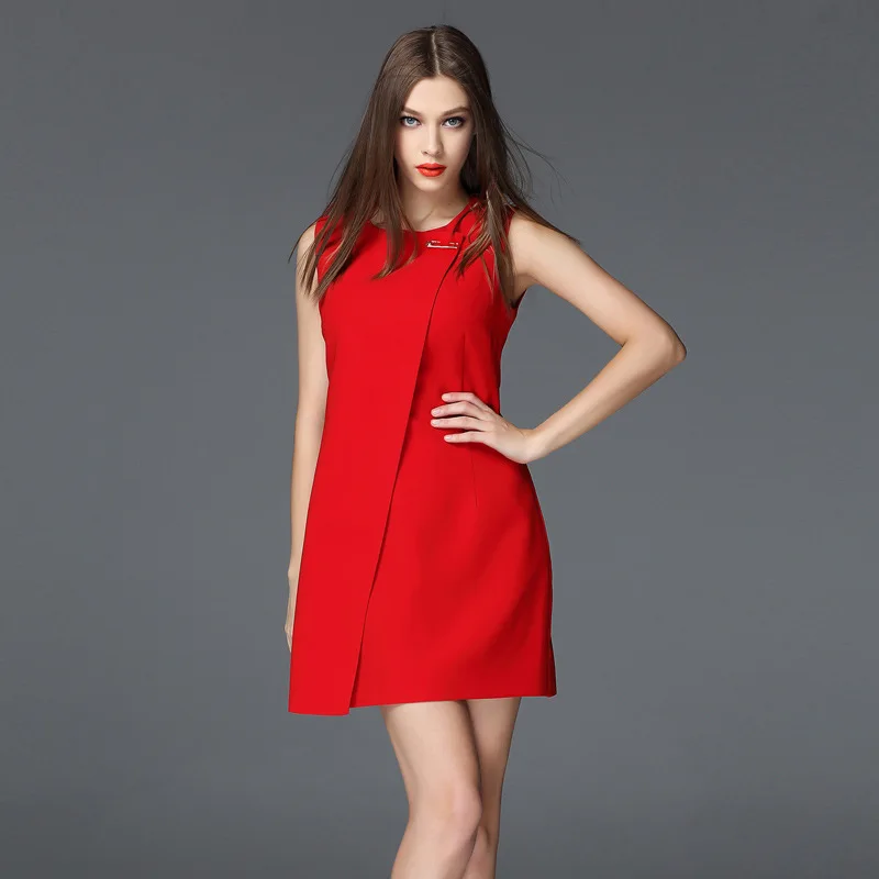 

New large women's solid short skirt sleeveless dress in spring and summer of 2019