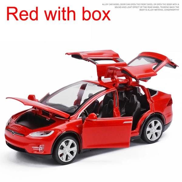 Red with box 1:32 Tesla модель X90 сплав Diecasts модель автомобиля Высокая Имитация металлические транспортные средства автомобиль оттягивание 6 открытая дверь игрушки для детей Подарки - Цвет: Red with box