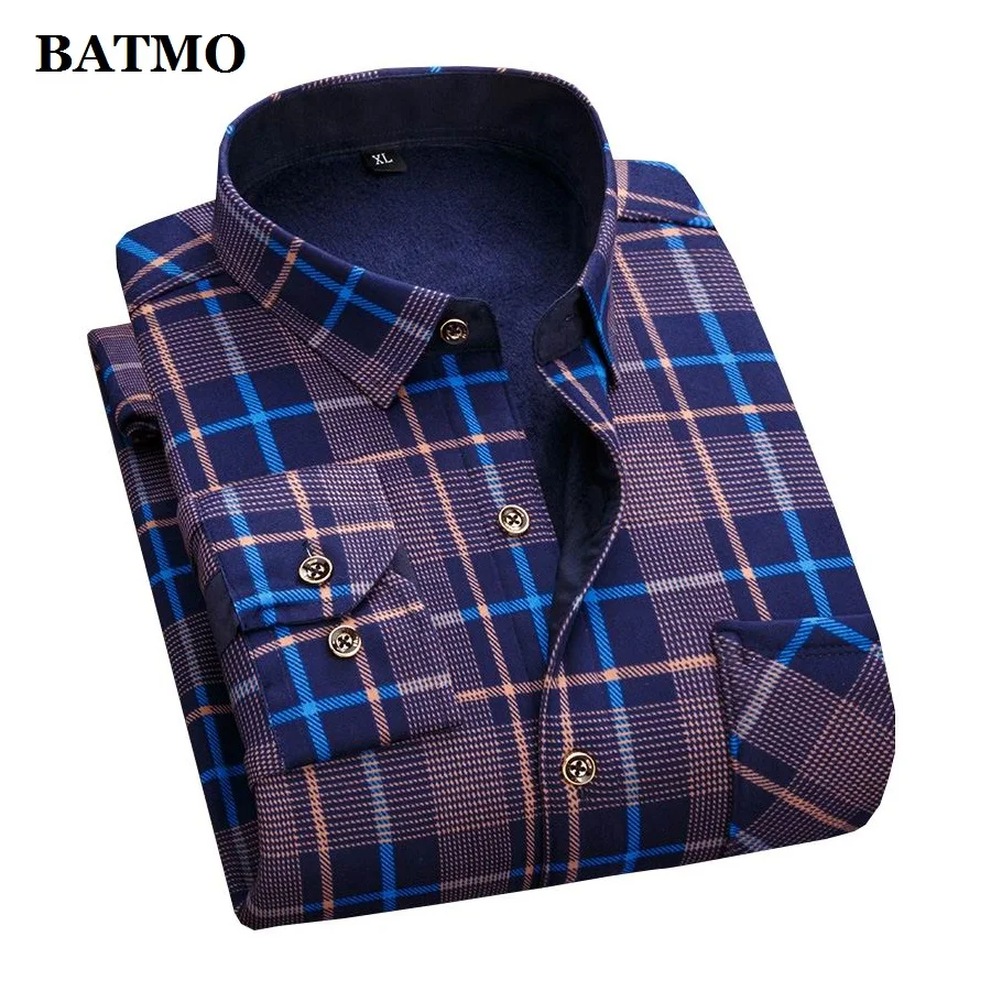 BATMO 2019 Новое поступление Зима и осень толстой плед рубашки для мужчин мужские с