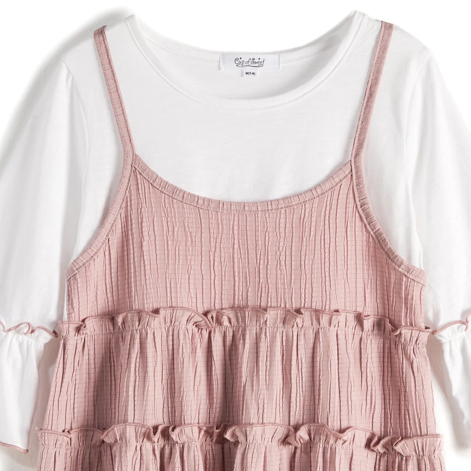 CupofSweet Contrast Dolly Elegant Kiddie Dress Girls Clothing Cropped Sleeve Summer Korean Fashion Casual Dresses | Детская одежда и