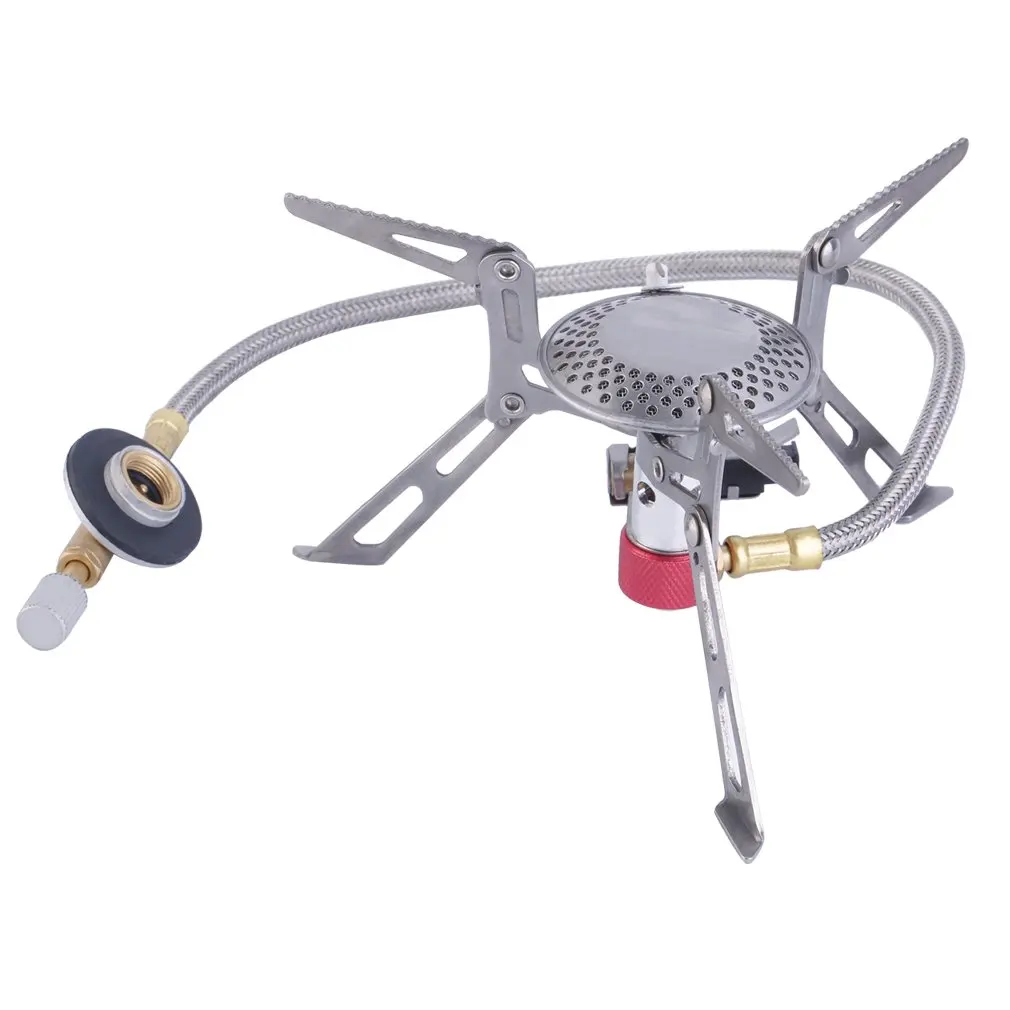 

Silver Color Stainless Steel Europe Japanese Mini Portable Folding Camping Gas-powered Stove with Piezo Ignition Promotion