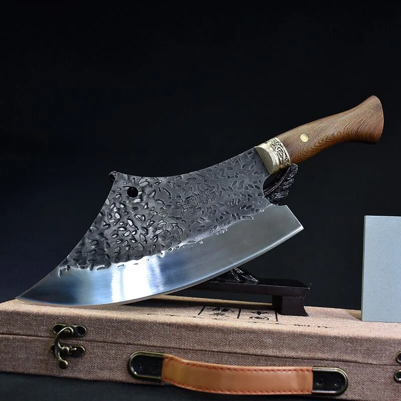 Кованый кухонный нож Longquan для резки больших костей в винтажном стиле долговечный