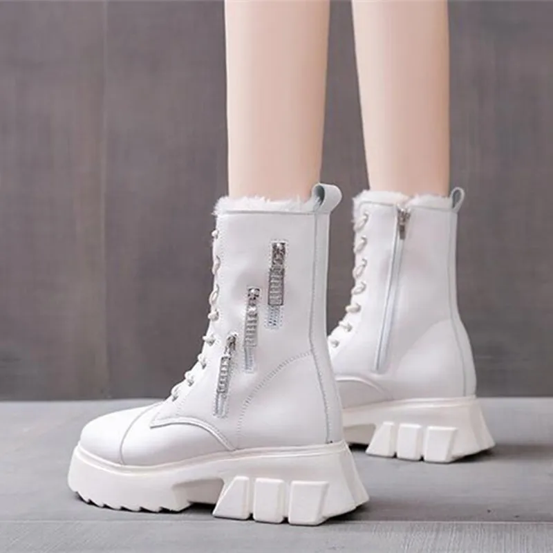 New Women Snow Boots Platform Wedges Shoes for Women Black White Shoes High Heels Winter Boots Punk Fashion Wedge Heel Shoes