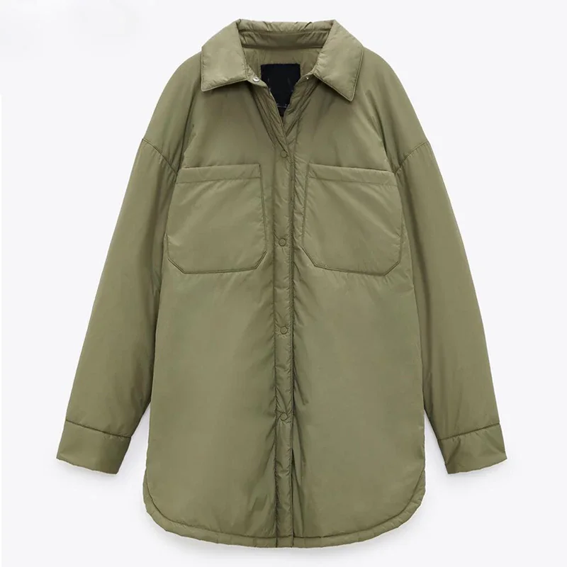 Женская длинная куртка оверсайз, зеленая однотонная теплая хлопковая Парка свободного покроя в винтажном стиле, верхняя одежда, осень-зима ...