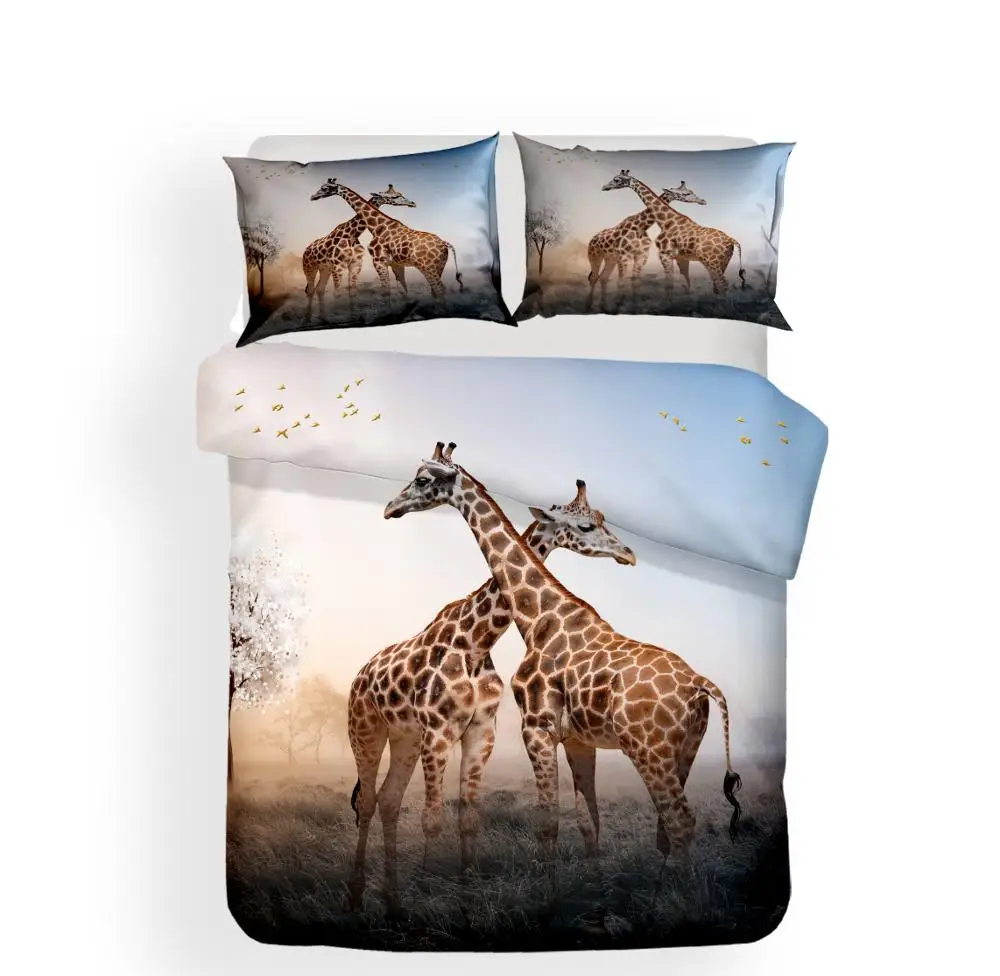 Комплект постельного белья для пары с жирафом наволочка изображением животных
