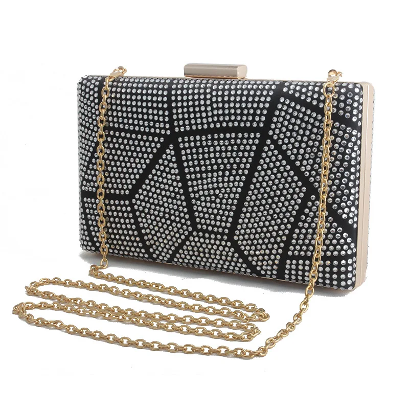 

Hot Rhinestone Chain Small Square Bag High-end Banquet Evening Bag Wedding Clutch Bag Dress Party Bag Color Diamond Money Bag