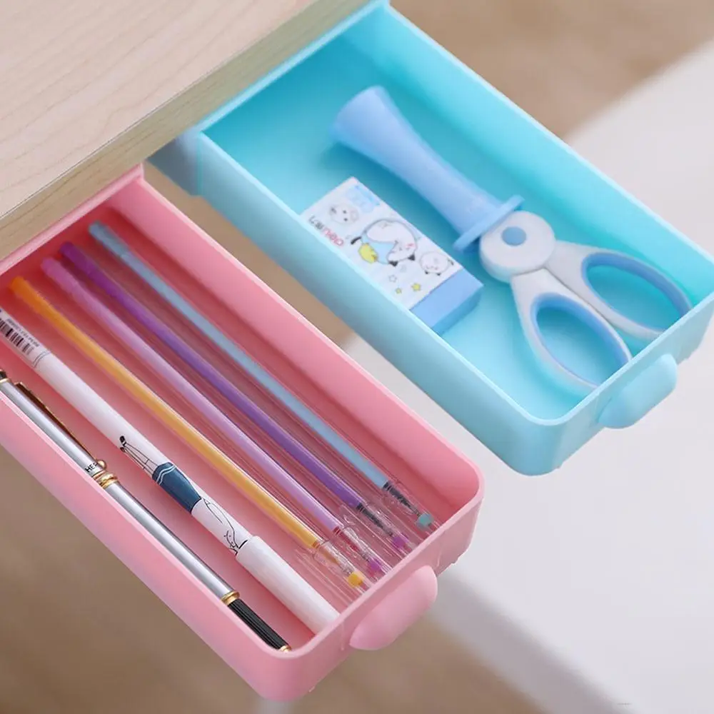 

Wall-mounted Hidden Table Under Paste Desk Drawer Organizer Pen Stationery Storage Box Case Desk Drawer Box