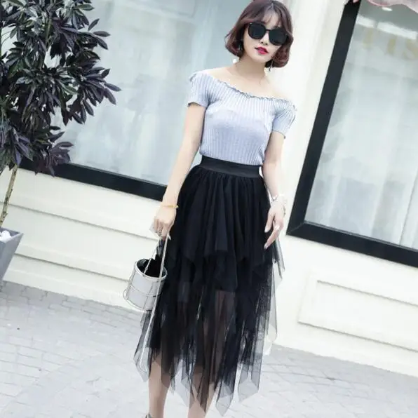 Шифоновая Женская юбка сетчатая однотонная пышная Пышная необычные сексуальные