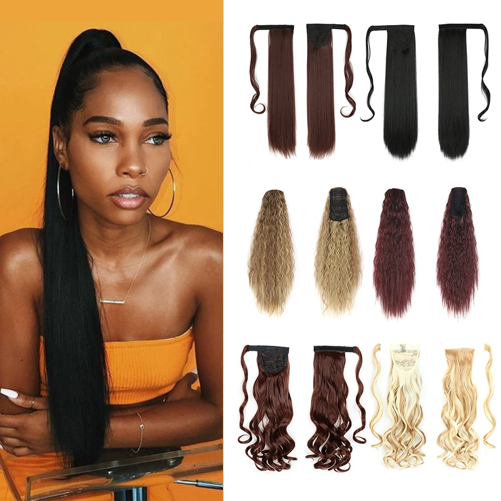 

CLong Synthetic Ponytail Extensions Kanekalon Hair Long Straight Wrap Around Clip In Ponytail Hair Extension Heat Resistant