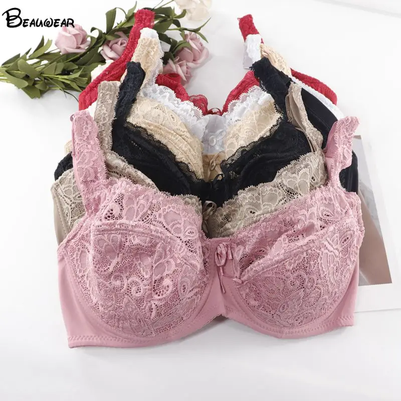 Beauwear бюстгальтер с поддержкой полной фигуры большого размера DD E F минимайзер бюстгальтеры для размера плюс женское сексуальное кружевное нижнее белье без подкладки цветочное белье