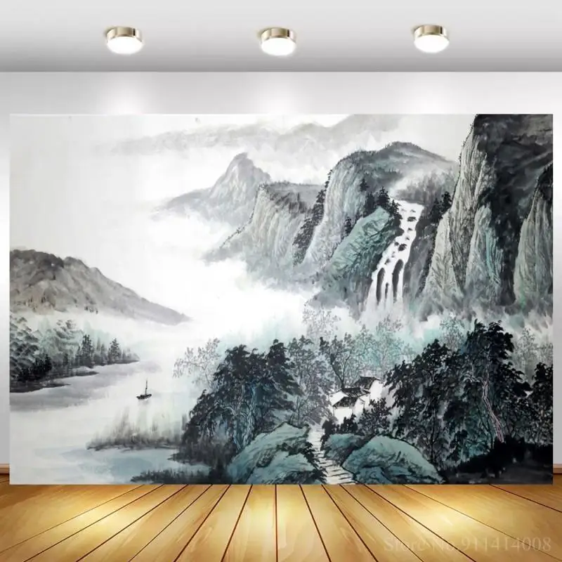 

Chinese Landscape Painting Home Decor Backdrop Vinyl Poster Family Party Art Room Photography Background