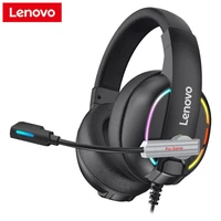 lenovo hu75 wired headphone hifi surround sound rgb colorful light abs noise reduction earphone with mic for gaming