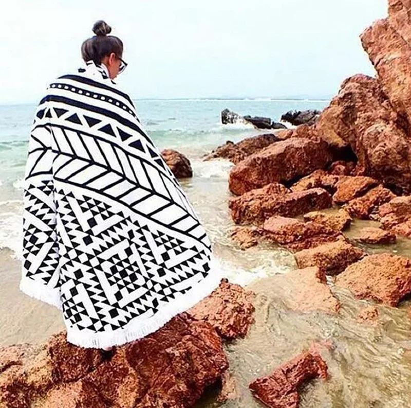 

155cm diameter microfiber leisure beach towel round fashion tassel quick-drying beach towel super absorbent bath towel