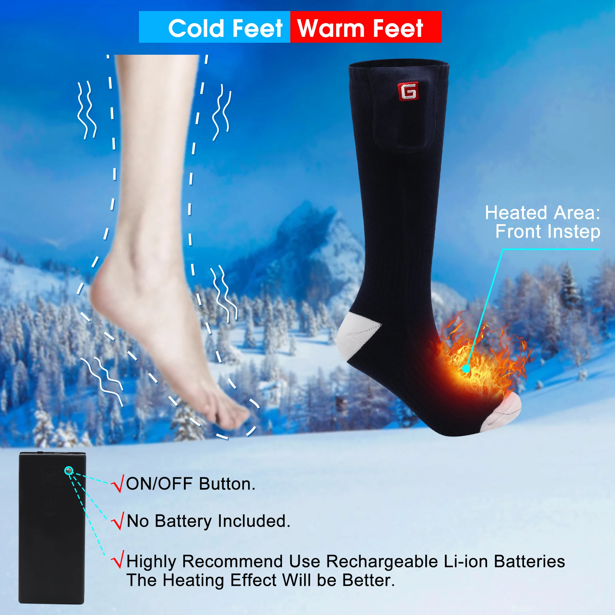 Носки для зимних видов спорта катания на лыжах с подогревом носки электрического