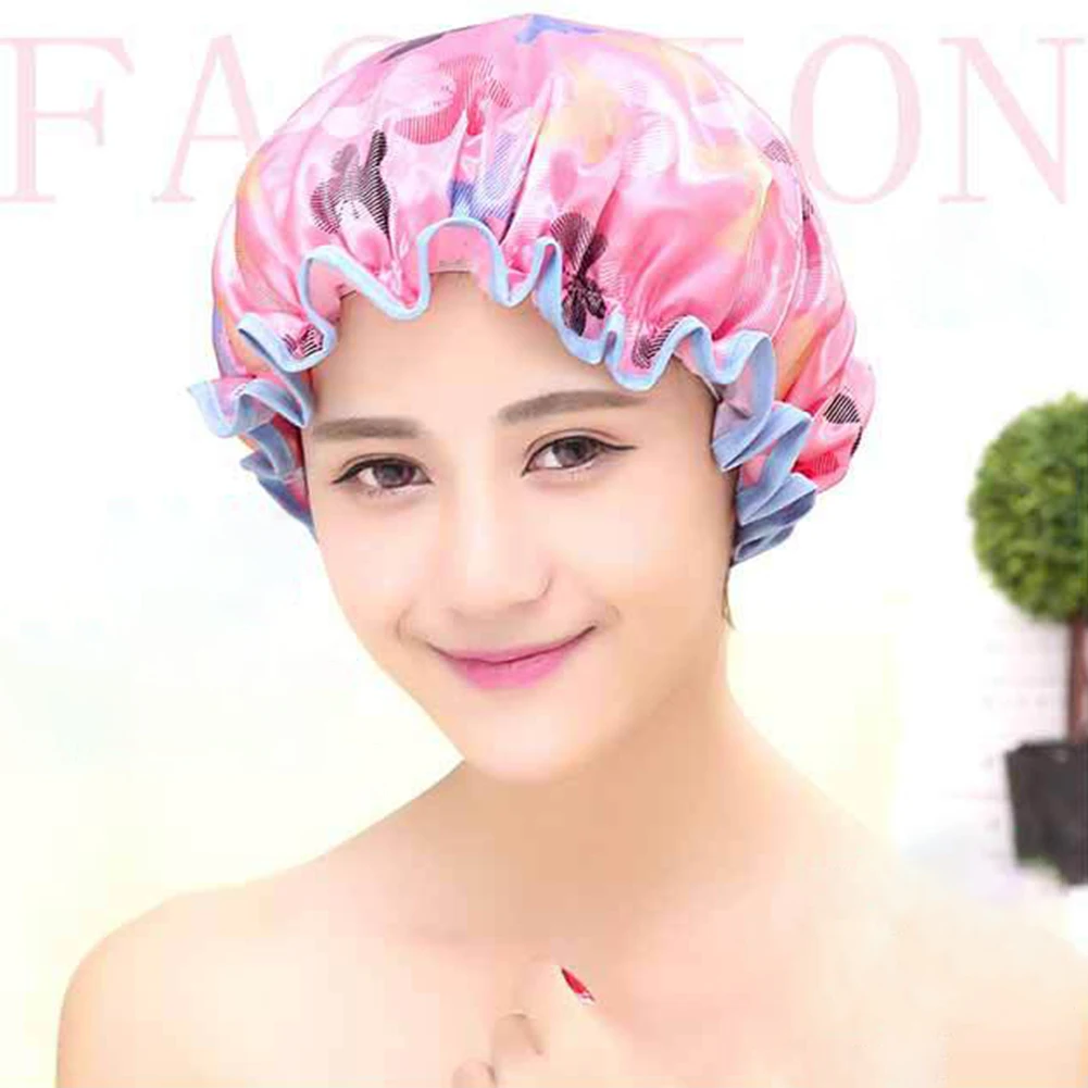 Женская двухслойная Водонепроницаемая эластичная шапочка для душа с рисунком