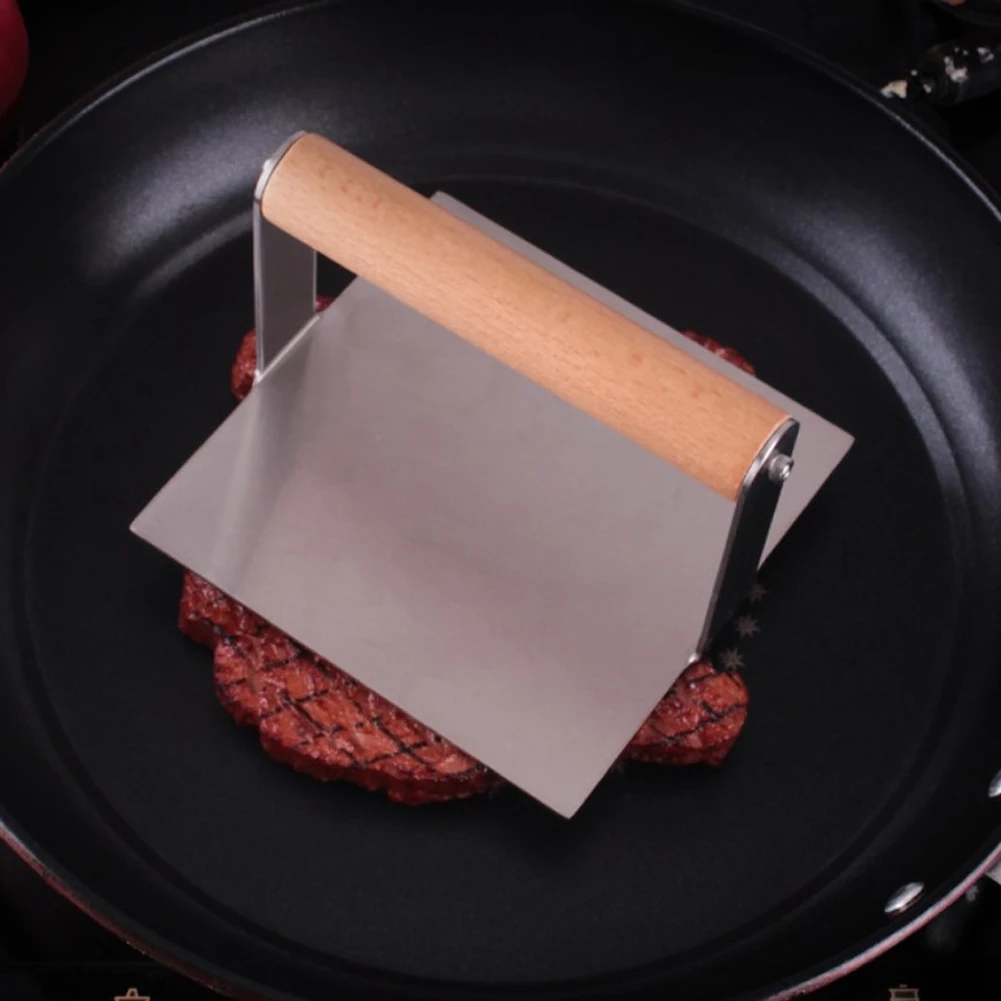 

Burger Press with Wooden Handle Stainless Steel Square Burger Smasher Griddle Accessories for BBQ Party Hamburger Kitchen Tools