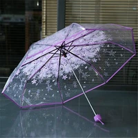2022 transparent umbrella fashion cherry blossom anti ultraviolet sunscreen parasol automatic 3 fold umbrella rain gear