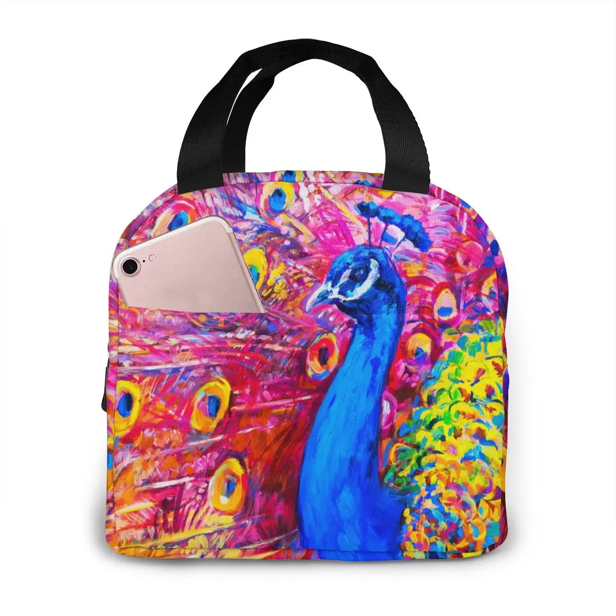 

Portable Lunch Bag Colorful Peacock Thermal Insulated Lunch Box Tote Cooler Bag Bento Pouch Lunch Container Food Storage Bag