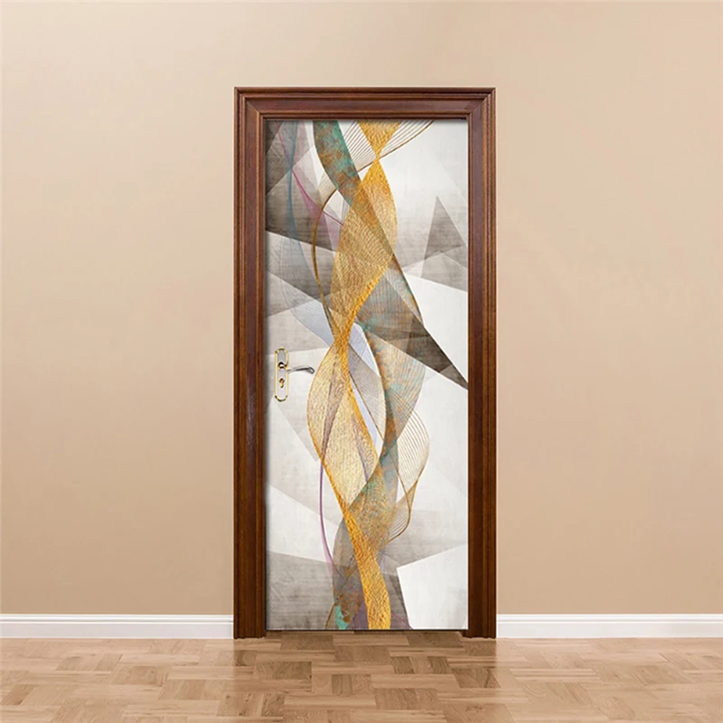 Водонепроницаемые Самоклеящиеся 3D дверные наклейки из ПВХ золотые