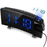 led fm projection alarm clock 8 inch curved screen large digital display usb charging adjust brightness dual alarmc sleep timer