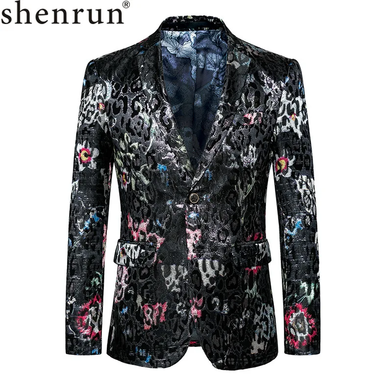 

Shenrun Men Blazer Spring Autumn Fashion Flower Pattern Jacket Casual Floral Blazers Party Prom Singer Drummer Costumes M-6XL