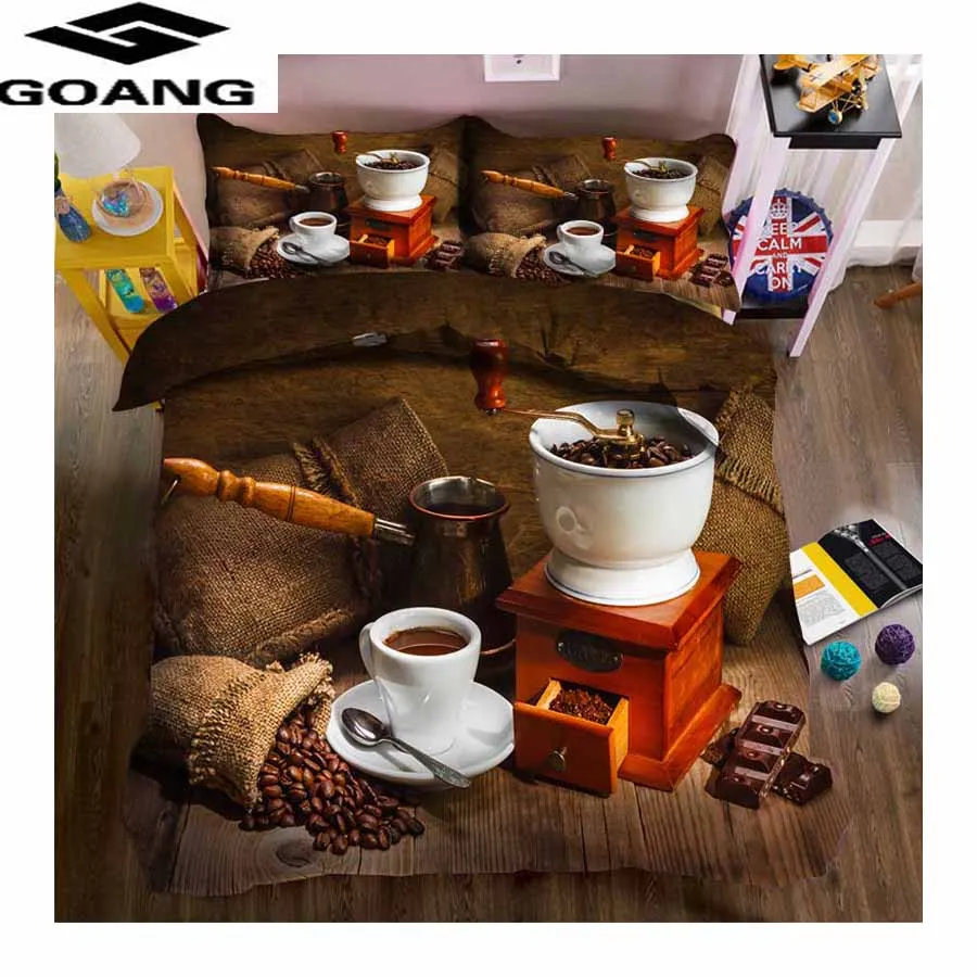 

GOANG high density linens king size bedding set duvet cover set and pillowcases home textiles coffee printed full size bed cover
