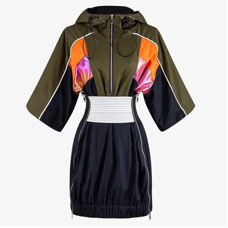 Женское лоскутное платье-корсет VM с капюшоном женское платье на молнии коротким