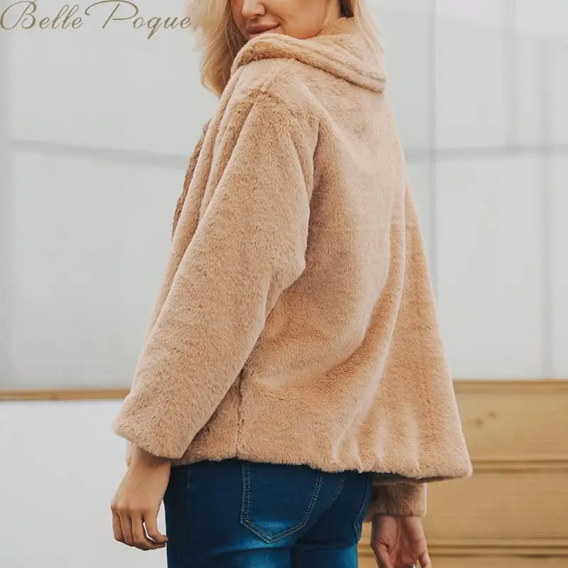 Belle Poque элегантное мохнатое пальто из искусственного меха 2019 уличная одежда Осень