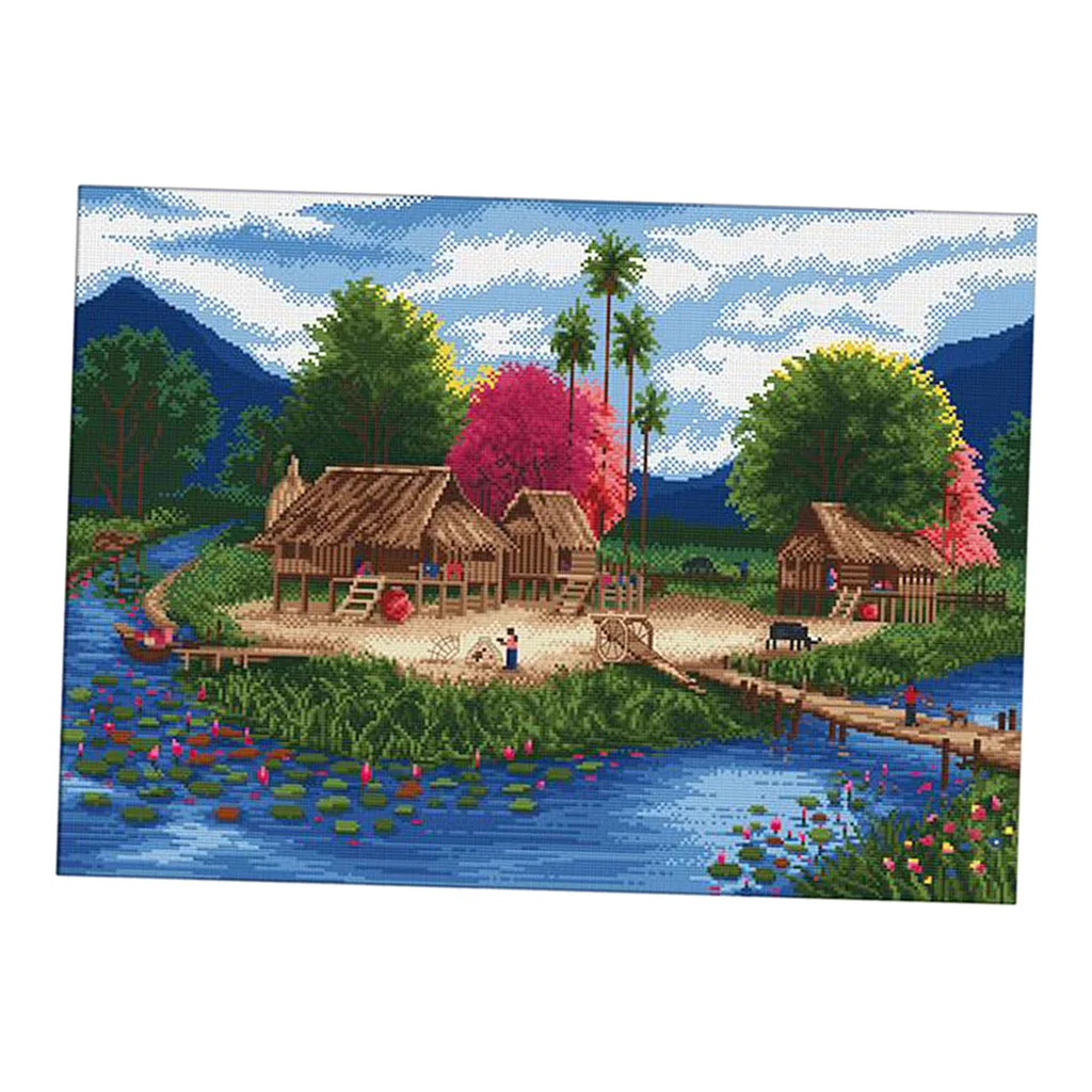 

Landscape Cross Stitch Embroidery Kit For Woman Stamped River House Pattern