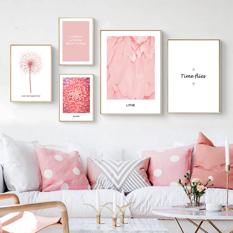 Скандинавские цитаты плакаты Хризантема холст художественные принты Розовый