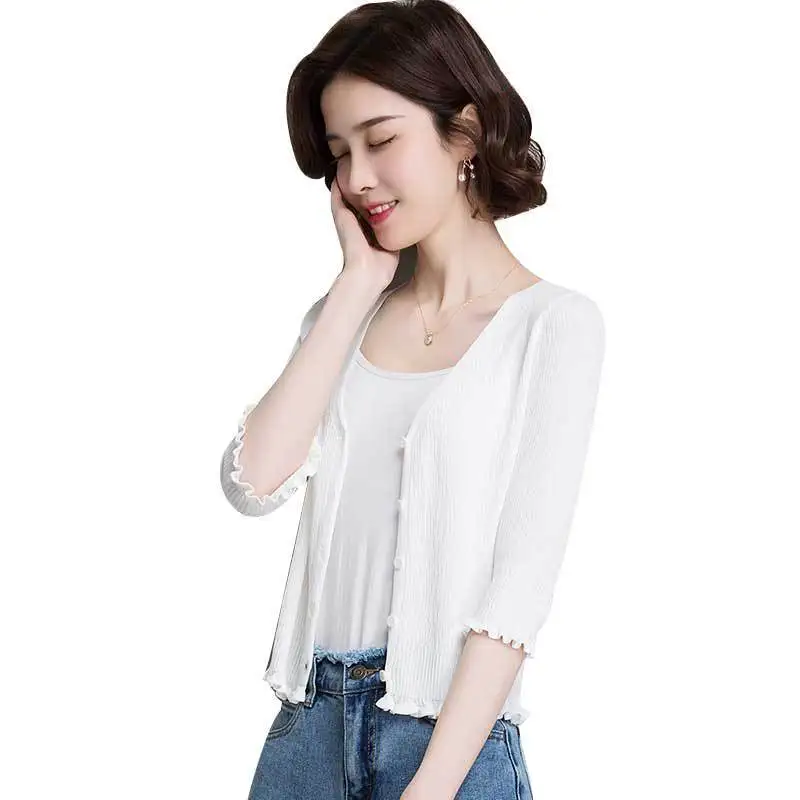AYUSNUE Short Knitted Cardigan Women Sweater Spring Summer Korean Style Cardigans Tops 2020 Shawl MY1012 KJ2751 |