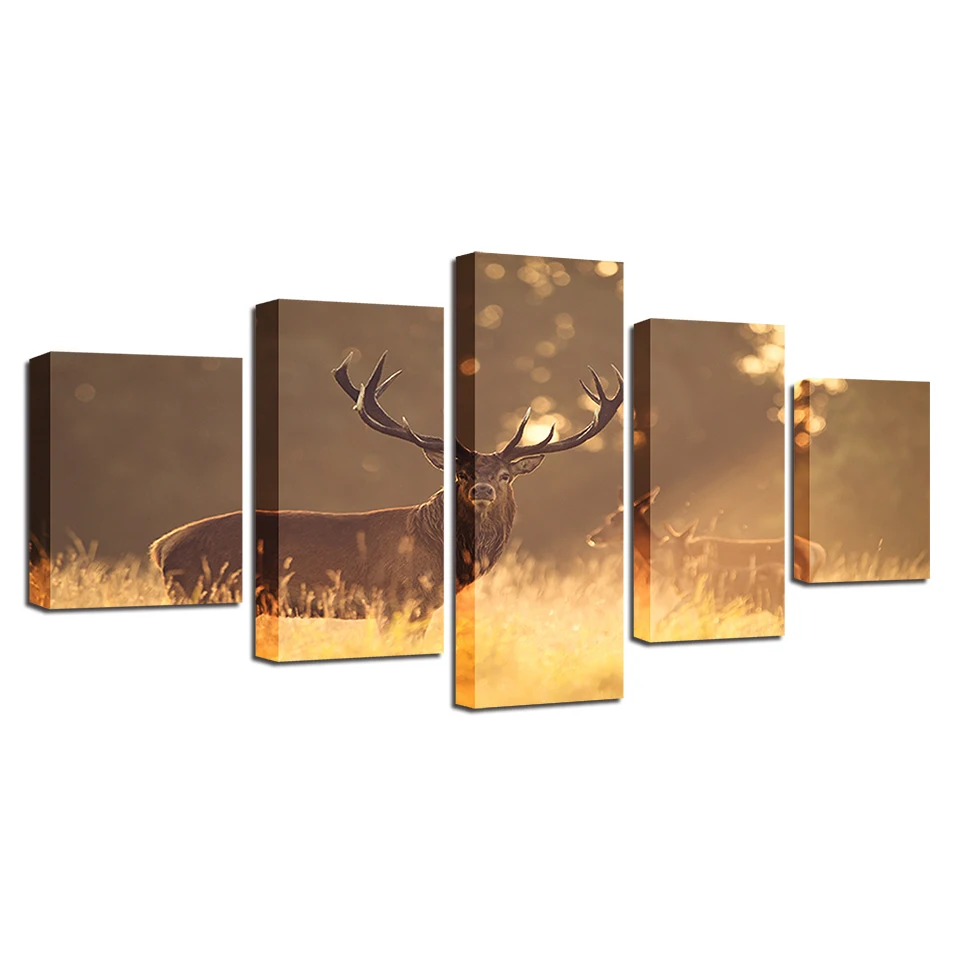 Домашний декор холст HD печать фотографии рамки 5 шт. животные олень картины осень