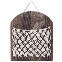 wooden magazine storage basket macrame weaving magazine holder hanging pocket shelf organizer rack wall decoration