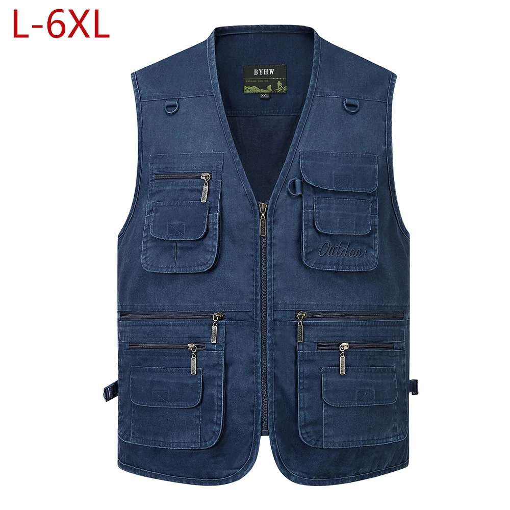 L 6XL большой Размеры Новинка для мужчин с карманами из хлопка Жилет на каждый день