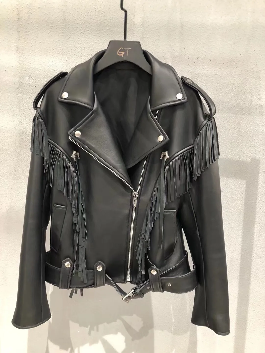 

Autumn Genuine Leather Jacket Women 2021 Fashion Real Sheepskin Coat Rivet Motorcycle Biker Jacket Female Sheep Leather Coat