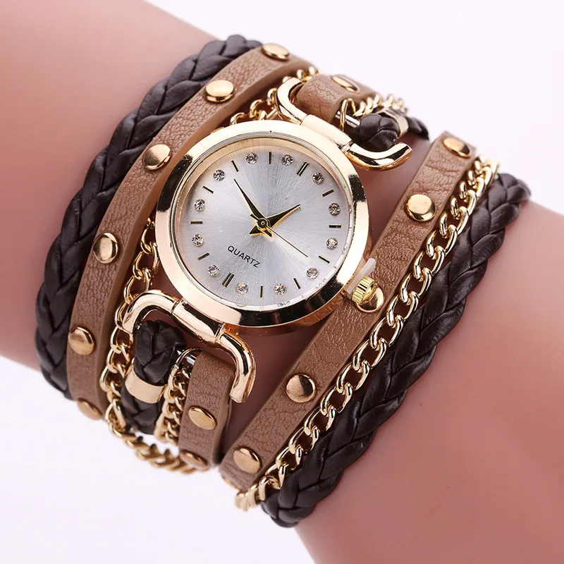 Женские часы-браслет Relojes Mujer винтажные плетеные кварцевые наручные часы из искусственной кожи Relogio Feminino