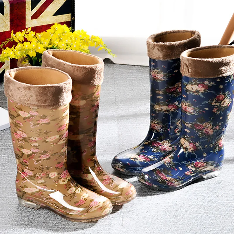 Сапоги Aleafalling женские резиновые теплые водонепроницаемые сапоги из ПВХ до