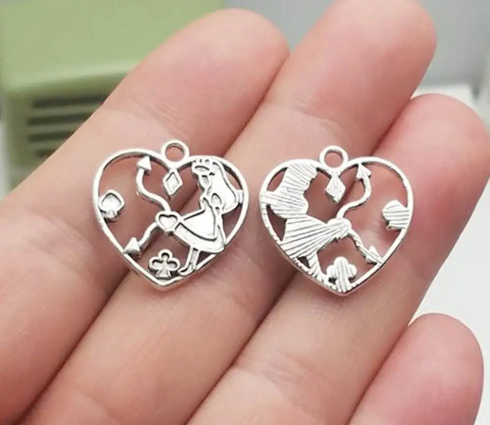 25 шт./лот 20x19 мм часы в форме сердца антикварные посеребренные подвески для