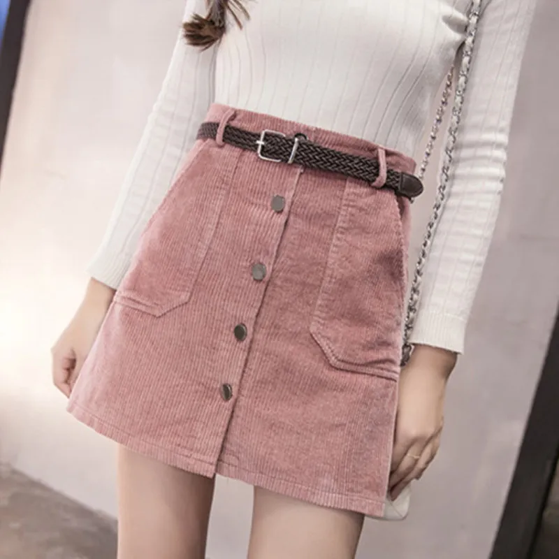 Женская юбка женские мини юбки одежда Зимняя вельветовые розовые черные