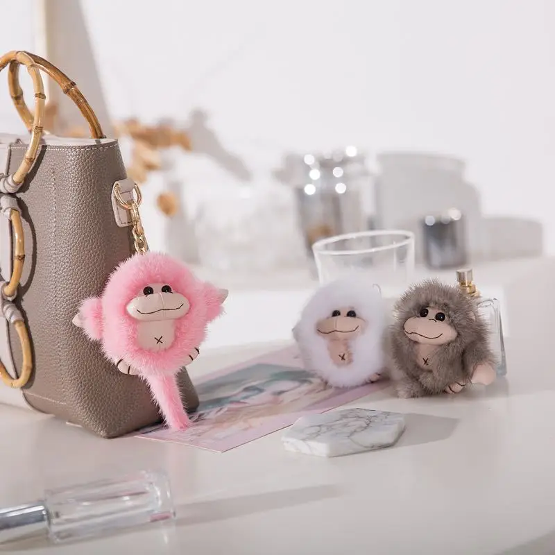 

Super cute Copenhagen mink monkey bag pendant new keychain plush cute monkey jewelry fur bag pendant keychain