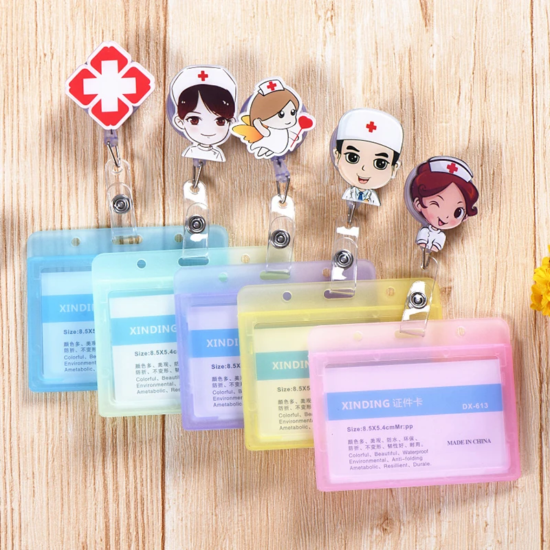 

Clear Plastic Horizontal Name Tag Badge Id Card Holders & Cute Retractable Nurse Badge Reel Clip Badge Holder Teacher Supplies