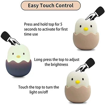 Led Children Touch Night Light Soft Silicone USB Rechargeable Bedroom Decor Gift Animal Egg Shell Chick Bedside Lamp 4