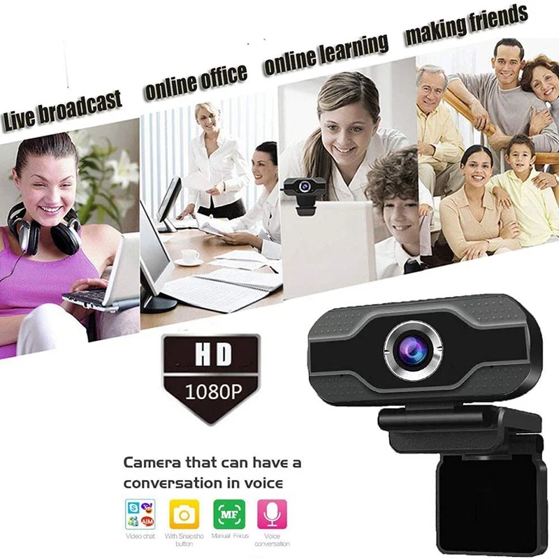 

HD 1080P Webcam with Built-in Microphone,Auto Focus USB Streaming PC Computer Web Camera with Wide View Angle for Video