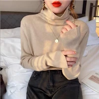 turtleneck women sweater 2021 autumn winter korean fashion solid basic tops slim pullover soft thin knit sweaters long sleeve