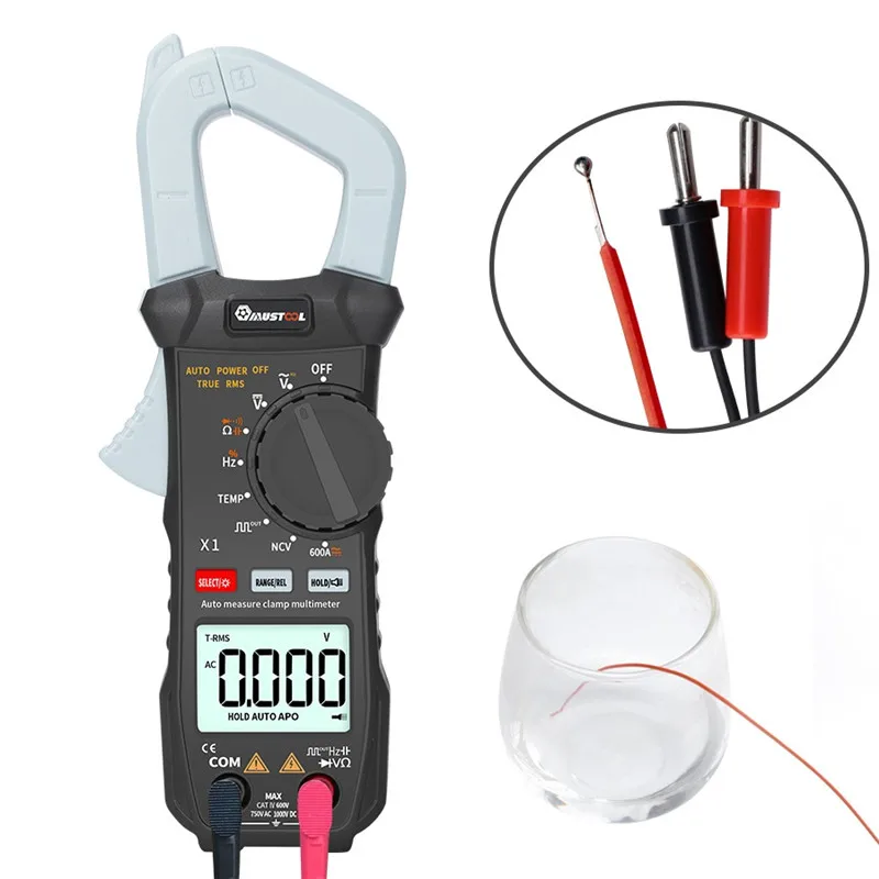 

6000 Counts True RMS Clamp Meter Auto Digital Multimeter With Square Wave Output ohm/V/A/Diode/Freq/Cont Voltage Test