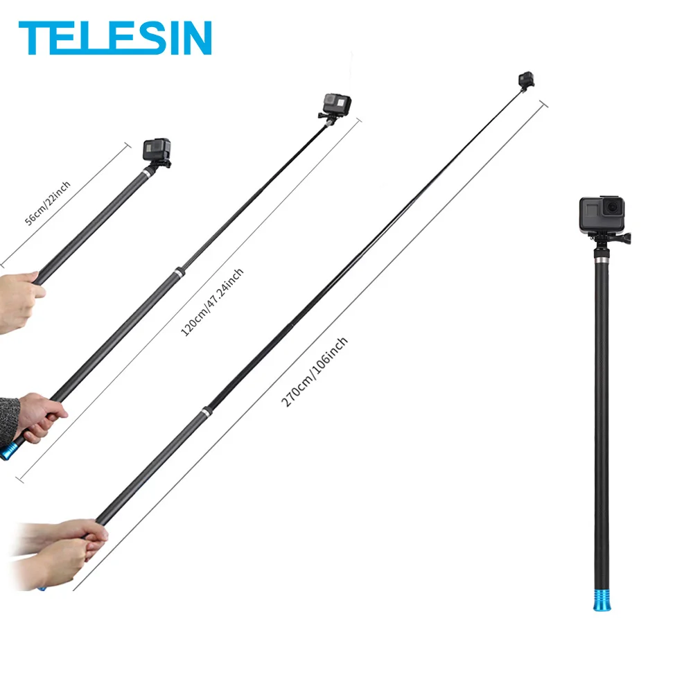 TELESIN 10" Селфи-палка, выдвижной ручной монопод для GoPro Hero 8 7 6 5 для Xiaomi YI 4K для DJI Osmo Action Insta360
