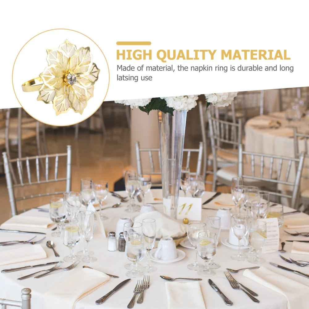 

8pcs Flower Napkin Rings Decorative Napkin Holders for Wedding Banquet Dinner Party Table Decoration (Golden)