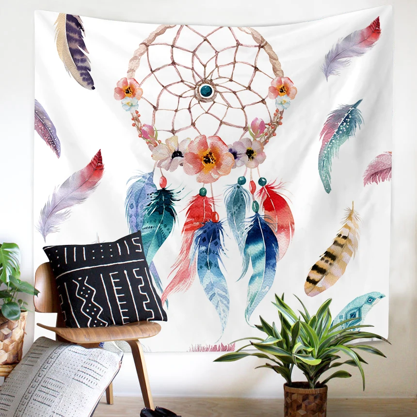 

Гобелен с рисунком Ловца снов, настенный гобелен для спальни, гостиной, гостиницы, декоративная ткань с цветными перьями